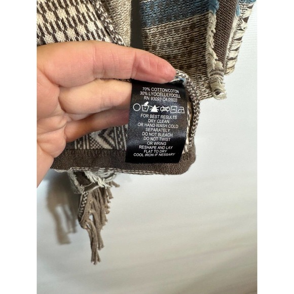 Nic + Zoe Open Front Drape Cardigan Fringe Print Brown size S Womens Aztec D28 - Picture 4 of 6